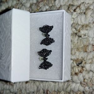 Betsey Johnson sparkle black bow earrings